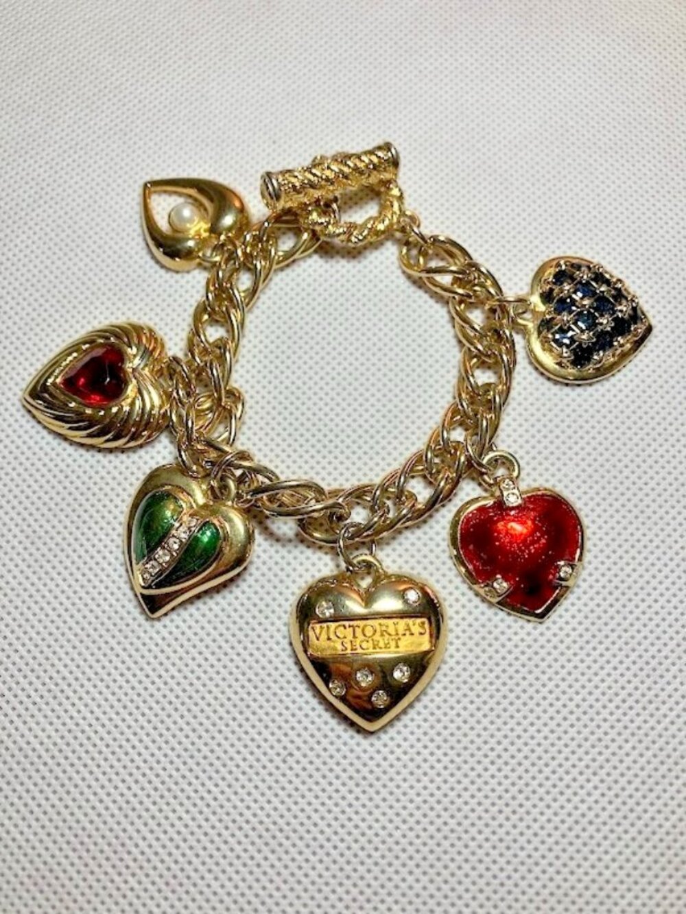 Victoria's Secret Vintage Bracelet Heart Charm Gold Plated Toggle Chunky 90s